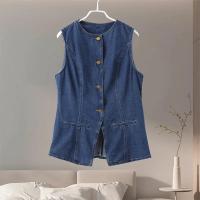 Vestido vaquero largo sin mangas para mujer, traje Sexy con abertura lateral, cuello vuelto, novedad de verano 2024 - details 34