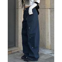 Pantalones vaqueros holgados informales con remaches, pantalones de pierna ancha, pantalones rectos básicos de cintura baja para mujer - details 1