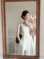 Vestido Vintage elegante Hepburn Sle para mujer, vestido elegante con cuello cuadrado, cintura plisada, falda larga ceñida, vestido coreano de verano - details 0