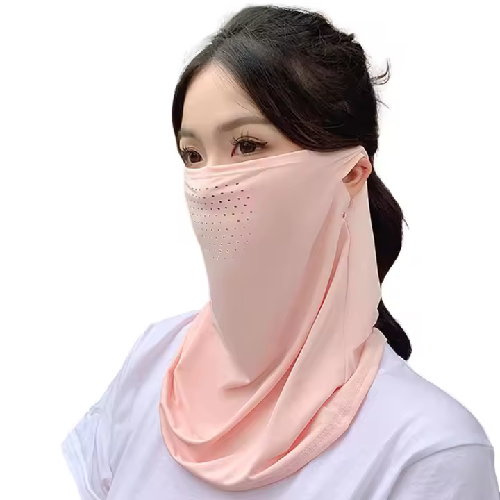 Máscara montada en la oreja de malla de seda de hielo, máscara decorativa de protección solar para proteger la cara y la boca, verano - 1