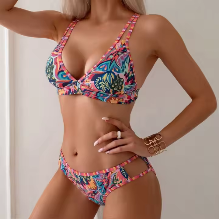 Bikini estampado con cuello Halter para mujer, traje de baño Sexy a la moda, ropa de playa para vacaciones, 2025 - 1