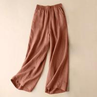 Pantalón de mujer de lino y algodón pantalón de pierna ancha ligero y suelto - details 4