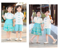 Vestido de Recitación de Poesía de Verano Hanfu para Niños Traje Antiguo Chino con Falda de Cara de Caballo Conjunto de Ropa y Zapatos - details 11
