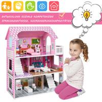 Casa de muñecas de madera con muebles y accesorios