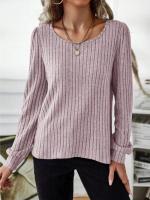 Suéter de Manga Larga para Mujer Jersey Informal a Rayas Verticales, Holgado, Color Sólido, Cuello Redondo, Moda de Otoño 2025 - details 14