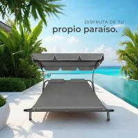 Tumbona Doble de Jardín, Tumbona de Playa con Sombrilla Plegable, Tumbona de Piscina para Dos, Tumbona de Jardín Exterior con 2 Ruedas y Cojines, Fácil Montaje, Interior y Exterior - Negro/Negro - details 23
