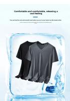 Camiseta de manga corta de seda de hielo para hombre, camiseta fina de verano con cuello en V, estilo de color negro puro, camiseta de media manga de secado rápido para jóvenes - details 2