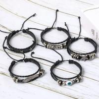 Juego de 5 pulseras trenzadas estilo Punk con forma de estrella y ala de mal de ojo, con cuero Pu y cuentas - details 6