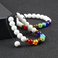 2 uds piedra Natural 7 Chakra curación con cuentas pulseras trenzadas ajustables hombres 8mm pulsera elástica de Lava mujeres Reiki joyería de Buda - details 2