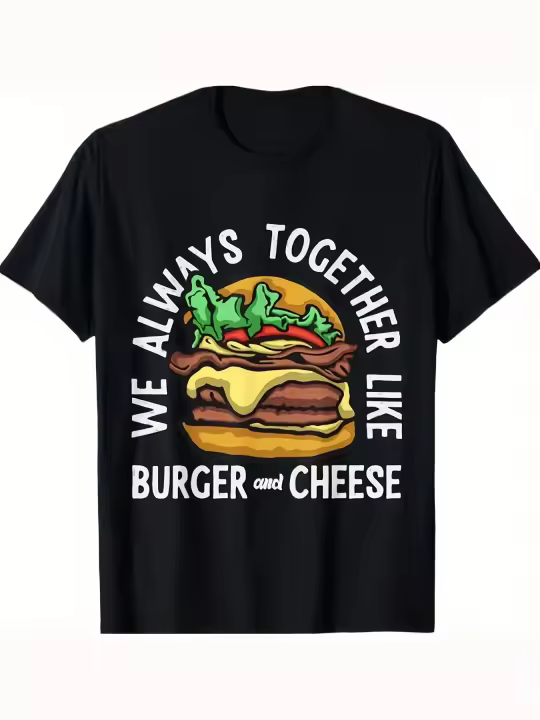 Camiseta Suave y Cómoda para Hombres con Cuello Redondo y Manga Corta Estilo Burguer y Queso - 1