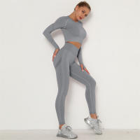 conjunto de yoga para mujer sin costuras ropa deportiva de gimnasio con manga larga sujetador de alto cinturón leggings de gimnasio traje deportivo - details 88