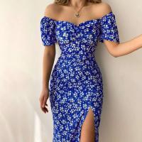 Un escote único festivo, una cintura delgada con un temperamento de apertura y un vestido floral de talla grande para mujer. - details 7