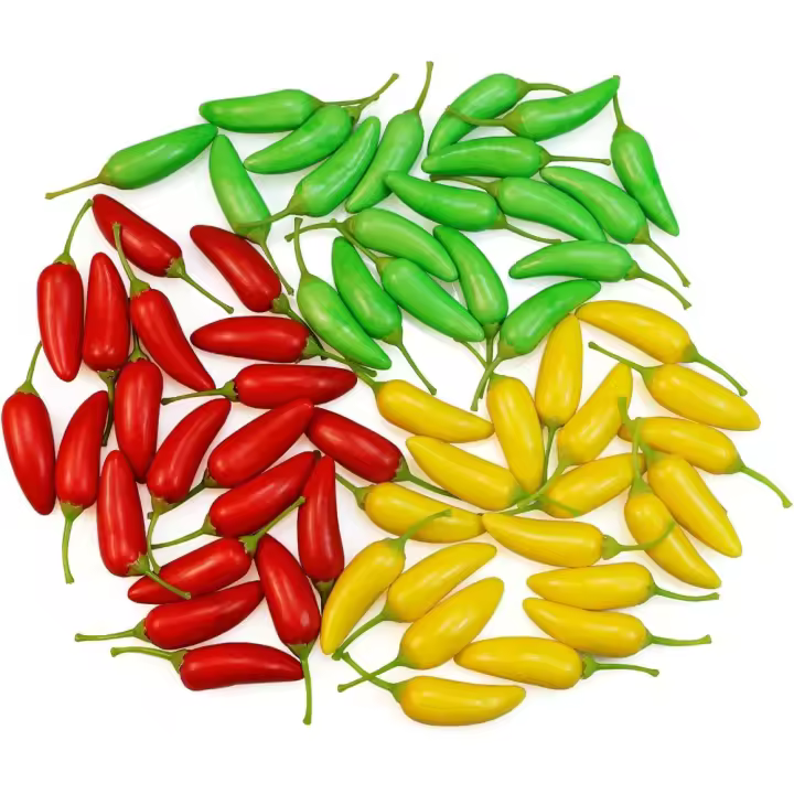 60 piezas de chile pequeño artificial Simulación Pimiento Mini de tres colores (rojo + amarillo + verde) Pequeños pimientos picantes Realistas Vegetales falsos Decoración para el hogar Cada Color 20Pcs - 1