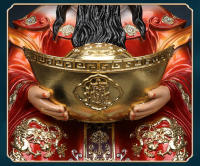 Estatua de resina de Buda del Este de Fusheng, nueva decoración de atracción, silla de dragón de cinco rutas, cuenco del tesoro, dios de la riqueza - details 5
