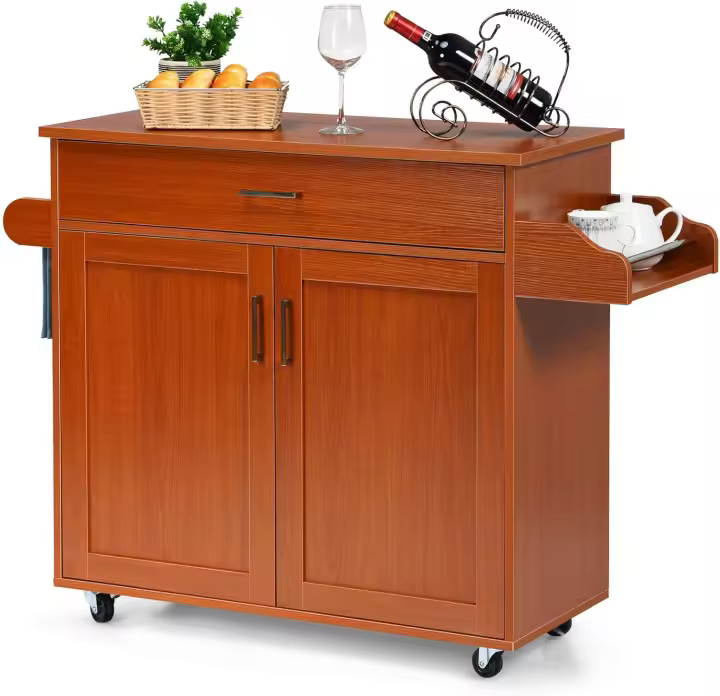 Carrito de Cocina Carro de Servicio Comedor con Ruedas,Toallero,Cajón, Puerta y Estantes Gabinete Mueble de Cocina (blanco) - 1