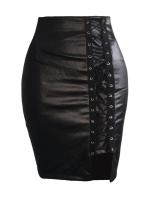 Minifalda Sexy de piel sintética con vendaje cruzado para mujer, faldas ajustadas de cintura alta, ceñidas para oficina, fiesta y Club - details 4