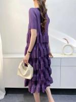 Miyake-vestido plisado para mujer, nuevo diseño de moda, Color sólido, holgado, talla grande, cintura alta, falda empalmada con pastel, primavera 2024 - details 7