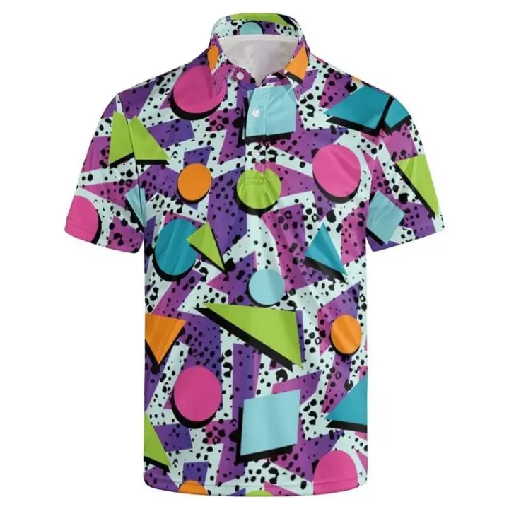 Camiseta retro de manga corta con solapa para hombre, estampado 3D Res, informal, oversize, verano - 1