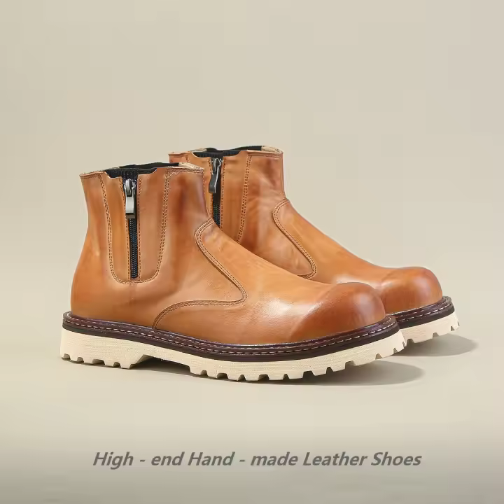 Botas de hombre de alta gama de cuero, botines Chelsea, zapatos altos de piel de vaca de capa superior - 1