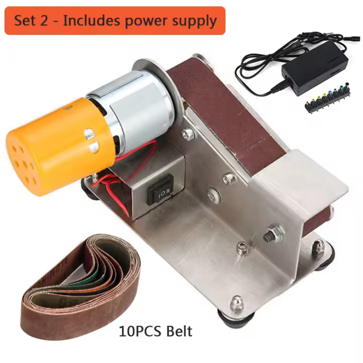 Mini lijadora eléctrica de banda, pulidora de velocidad ajustable, portátil, con correa de 10 piezas, 110V-220V - 1