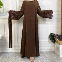 Vestido largo musulmán Abaya Jilbab para mujer, caftán de flores con cremallera de encaje, moda de Color sólido, Abayas de Dubai - details 11