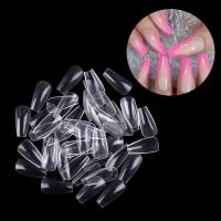 120 unidades/paquete de ataúd puntiagudo para uñas completamente cubierto con uñas postizas transparentes, prensado artificialmente en las uñas de la bailarina larga - details 1