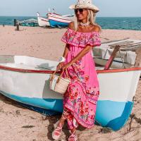 Vestido Largo para Mujer Verano 2025 Escote Palabra de Honor con Estampado de Flores Rojas - details 19