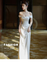 Elegante Vestido de Novia de Sátin Blanco Ajuste Delgado, Cola de Pescado, Temperamento de Lujo Ligero Moda de Mujer - details 0