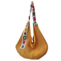Bolso de mano de ganchillo de gran capacidad para mujer, bolsa tejida hueca ligera de estilo étnico, con correa bordada, tejido de algodón - details 3