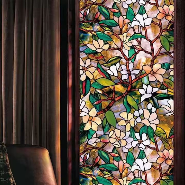 Privacidad Magnolia ventana película pegatinas no adhesivas estáticas Cg vidrio pegatinas sol UV bloqueo calor - 1