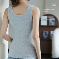 Camisola grande con cojín en el pecho para mujer, corsé elástico de Color sólido de talla grande para niña, ropa de calle, chaleco con tirantes para uso diario - details 2