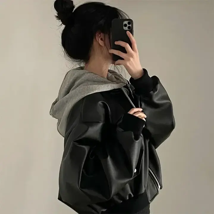 Chaquetas holgadas con capucha para mujer, camisetas de moda, chaquetas coreanas - 1