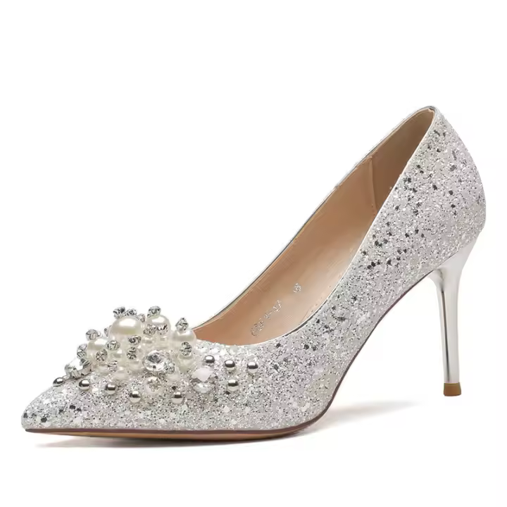 Zapatos de Tacón Alto de Perlas Glee Estilo Francés, Punta Afilada, Microfibra para Forro, Cuero Sintético Exterior - 1