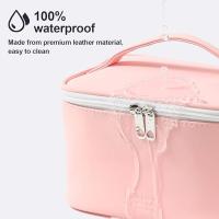 Bolsa de maquillaje portátil para mujer, bolsa de viaje para cosméticos, organizador de maquillaje con cremallera y bolsa interior de piel sintética, lavable e impermeable. - details 0