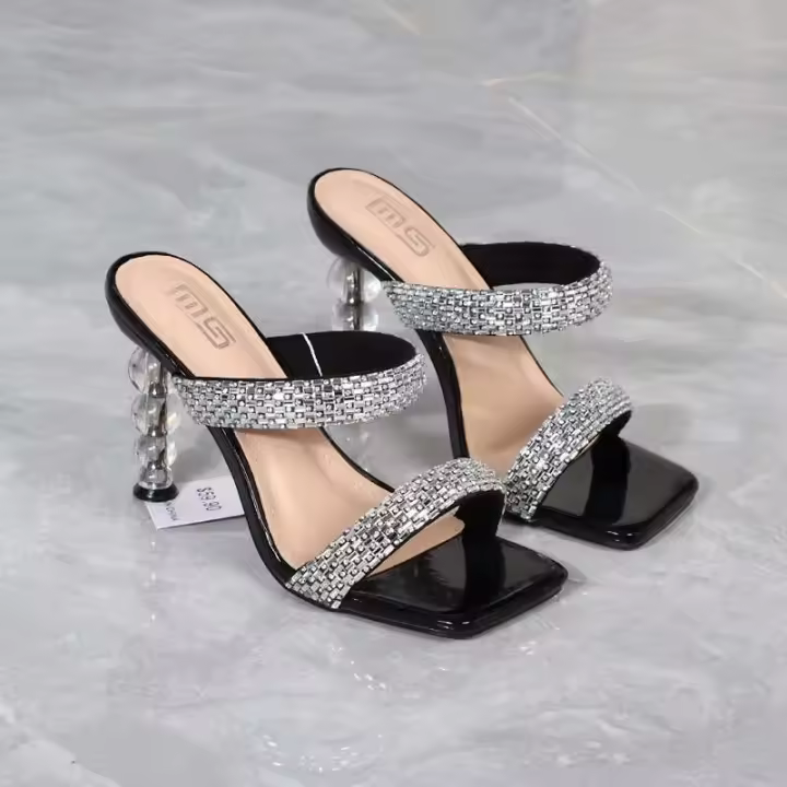 Y Sandalias Tacones altos de cristal Hilo Diamante Moda al aire libre Tamaño único Zapatos de mujer - 1