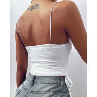 Top sin mangas con cuello drapeado y tirantes delgados para mujeresVCamisola sin mangas plisada de moda para el verano - details 4