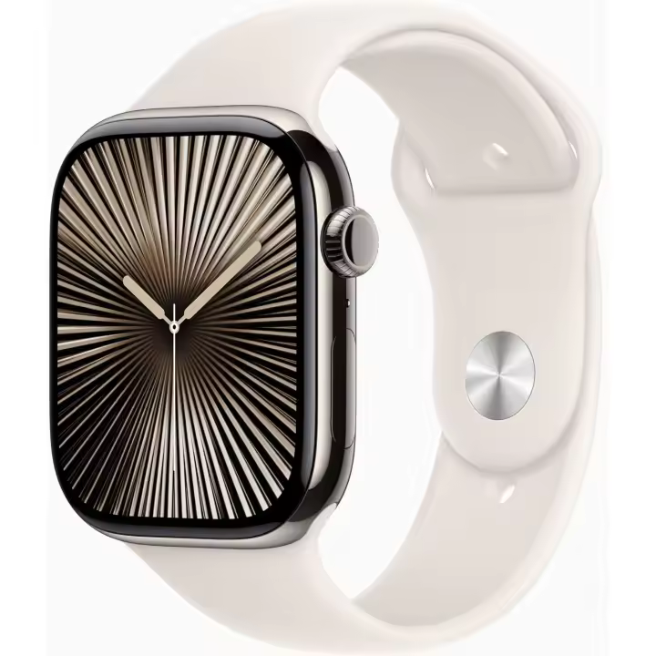 Apple Watch Series 10 [GPS+Cell, 46 mm] - Titanio natural y calcio con correa deportiva Starlight, S/M (actualizado) - 1