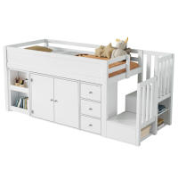 Camión de Niños Multifuncional Cama Extensible, Escritorio, Almacenamiento Lateral, Armario, Cajón, Escalera, Sin Colchón MDF Blanco 90*200 - details 11