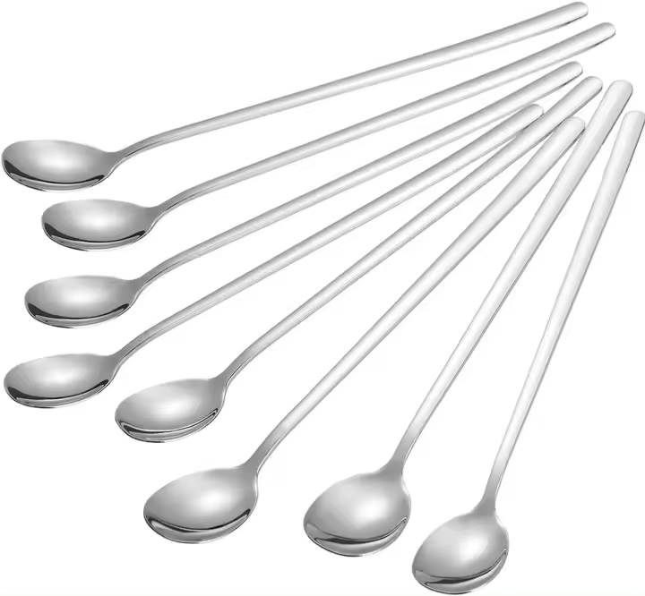 Cuchara de helado de 8/12 piezas, cucharas de té helado de acero inoxidable para mezclar cócteles, agitar té y café, batidos, bebidas frías - 1