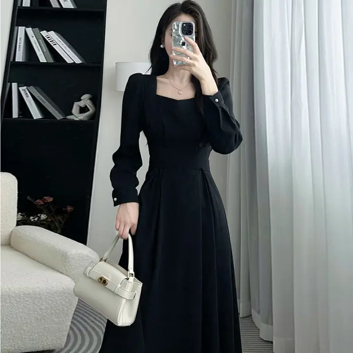 Elegante Vestido Midi de Cintura Alta Cintura A-Line de Fibra de Poliéster - 1
