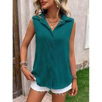 Camisa y blusa de verano sin mangas con botones sueltos de Color sólido para mujer, Tops femeninos 2024 - details 13