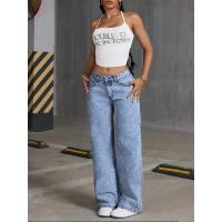 Pantalones de pierna ancha de moda bordados con lazo en el bolsillo trasero para mujer Pantalones de mezclilla lavados versátiles - details 4