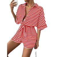 Mameluco con estampado de rayas para mujer, mameluco informal con cinturón para verano, ropa de mujer de moda para uso diario - details 4