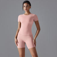 Chándal de cuello redondo para mujer, camiseta de ciclismo de secado rápido, ropa de entrenamiento transpirable, pantalones cortos deportivos para correr y gimnasio - details 28