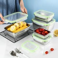Caja Rectangular de acero inoxidable 304 para mantenimiento fresco, contenedor de almacenamiento de alimentos a prueba de fugas con tapa sellada, fiambrera para horno - details 4