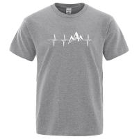 Camiseta de manga corta para hombre, camisa con Ecg de montaña, divertidas camisetas de Hip Hop, ropa de calle Harajuku, electrocardiograma, de verano - details 9