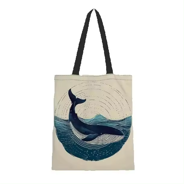 1 bolso de mano de lona de poliéster ecológico, diseño marino de ballena azul: bolso de hombro rectangular, duradero y liviano para compras, regalos para la escuela y los profesores - 1