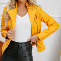 Chaqueta de Mujer de Cuero Sintético Estilo Varsity Moto Biker Bomber Ligera Casual Outerwear Short Coats con Cierre de Cremallera y Forro de Poliéster Adecuada para Otoño e Invierno - details 5
