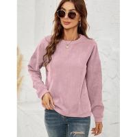 Tops de mujer, sudadera de pana para mujer, jersey de cuello redondo de Color sólido, recién llegado, coreano básico - details 13