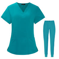 Conjunto de limpieza de farmacéutico, estomatología hospitalaria, odontología, médico, trabajo, enfermería, uniforme médico, moda con cuello en V de verano, - details 16